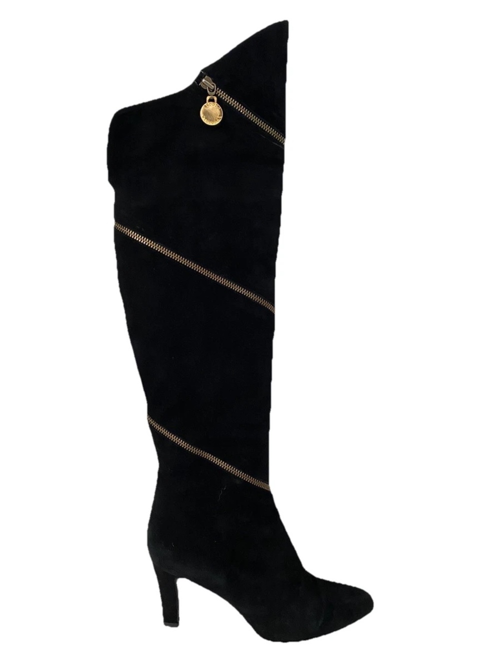 STUAR WEITZMAN Vintage Black Over-the-Knee Suede Boots w/ Gold Zipper Trim - 6.5
